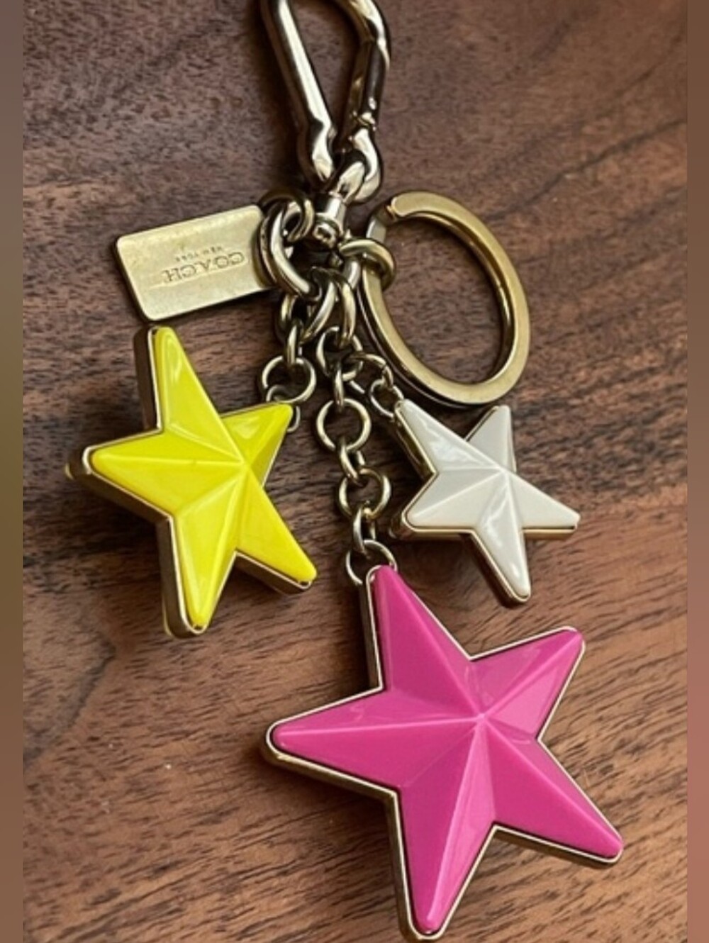 RARE Vintage Coach Multi-Star Enamel Bag Charm Keychain Y2K Gold Yellow Pink - Picture 3 of 6